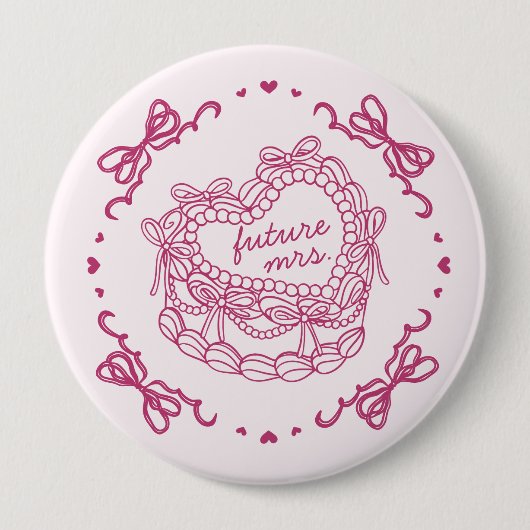 Rosa Schleife Retro Herz Coquette Torte Brautparty Button (Vorderseite)