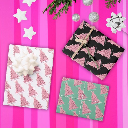 Rosa Schleife Rosa Weihnachtsbaum Geschenkpapier Set