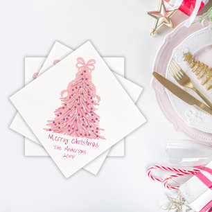 Rosa Schleife Rosa Weihnachtsbaum Serviette
