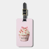 Rosa Schleife Rote Herzen Cupcake Gepäckanhänger (Vorderseite vertikal)