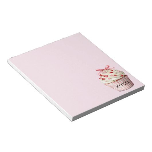 Rosa Schleife Rote Herzen Cupcake Notizblock (angewinkelt)