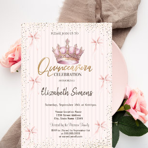 Rosa Schleife Royal Crown Konfetti Gestreifte Quin Einladung