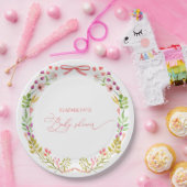 Rosa Schleife Rustikale Florale Babyparty Pappteller (Party)