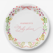 Rosa Schleife Rustikale Florale Babyparty Pappteller (Vorderseite)