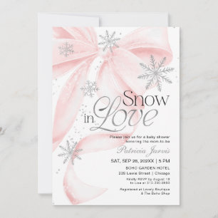 Rosa Schleife Schnee in Liebe Winter-Baby-Party Einladung