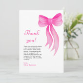 Rosa Schleife Sie knüpft den Knoten Brautdusche  Dankeskarte (Stehend Vorderseite)