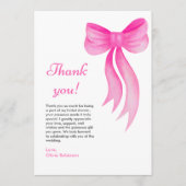 Rosa Schleife Sie knüpft den Knoten Brautdusche  Dankeskarte (Vorderseite)
