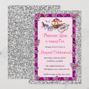 Rosa Schleife Silber Glitter Königliche Prinzessin Einladung