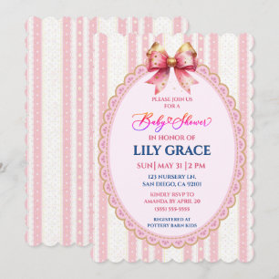 Rosa Schleife & Spitze Baby Shower Einladung