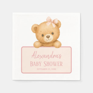 Rosa Schleife Süßer Brauner Teddybär Baby Mädchen  Serviette