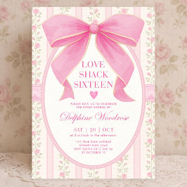 Rosa Schleife Sweet 16 Einladung: Vintage Floral C Einladung