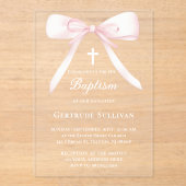 Rosa Schleife | Taufe Acryleinladungen (Vorderseite)