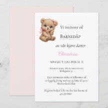 Rosa Schleife Teddybär Tauf Einladung