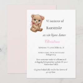 Rosa Schleife Teddybär Tauf Einladung