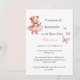 Rosa Schleife Teddybär Tauf Einladung