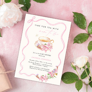 Rosa Schleife Teezeit Babyparty für werdende Mütte Einladung