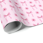 Rosa Schleife und Blumenmuster Geschenkpapier Roll (Rolleneckpunkt)
