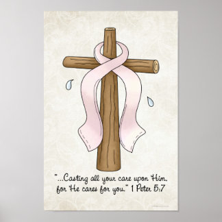 Rosa Schleife und Christliche Kreuzschrift Poster