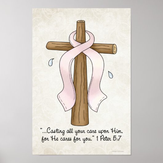 Rosa Schleife und Christliche Kreuzschrift Poster (Vorne)