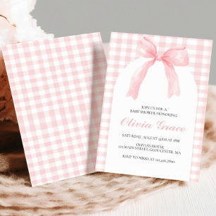 Rosa Schleife und Gingham-Preppy-Baby-Party Einladung