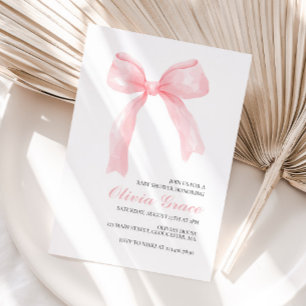 Rosa Schleife und Gingham-Preppy-Baby-Party Einladung