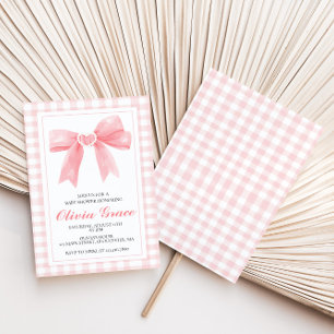 Rosa Schleife und Gingham Preppy-Baby-Party Einladung