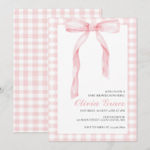 Rosa Schleife und Gingham-Preppy-Baby-Party Einladung