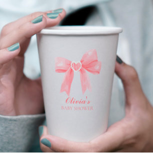 Rosa Schleife und Gingham-Preppy-Babyparty Pappbecher