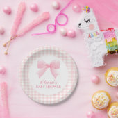 Rosa Schleife und Gingham-Preppy-Babyparty Pappteller (Party)