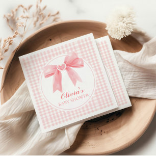 Rosa Schleife und Gingham-Preppy-Babyparty Serviette