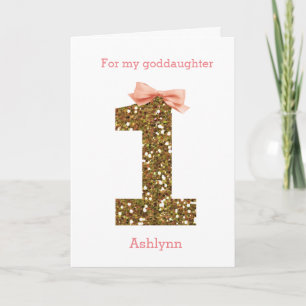 Rosa Schleife und goldener Glitter 1. Geburtstag P Karte