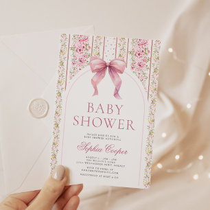 Rosa Schleife Vintage Coquette Babyparty Einladung