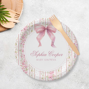 Rosa Schleife Vintage Coquette Babyparty Pappteller