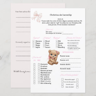 Rosa Schleife Wahrsagekarte für Taufe/Babyshower