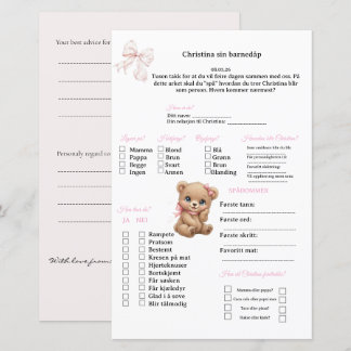 Rosa Schleife Wahrsagekarte für Taufe/Babyshower