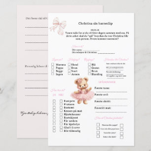 Rosa Schleife Wahrsagekarte für Taufe/Babyshower