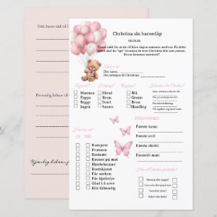 Rosa Schleife Wahrsagekarten für Taufe/Babyshower