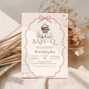 Rosa Schleife Watercolor Baby Q BBQ Baby Shower Einladung