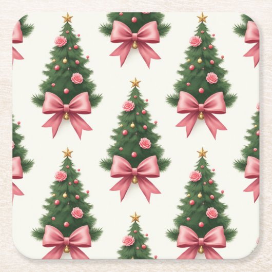 Rosa Schleife Weihnachtsbaum Rechteckiger Pappuntersetzer (Vorderseite)