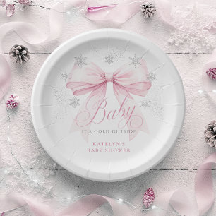 Rosa Schleife Winter-Baby-Party-Papierteller Pappteller