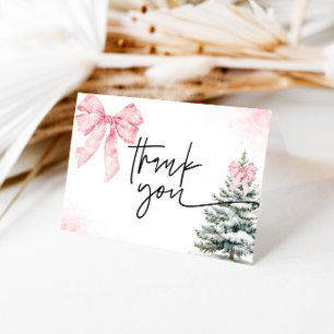 Rosa Schleife Winter Baby Shower Schneeflocke Feie Dankeskarte