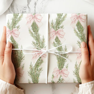 Rosa Schleife Winter Grün Verpackungspapier Geschenkpapier