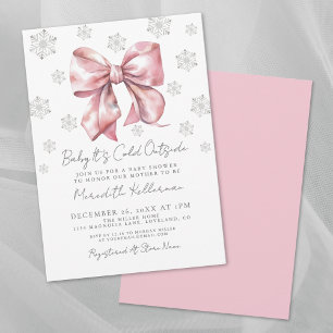 Rosa Schleife Winter Mädchen Baby-Party Einladung