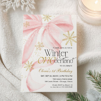 Rosa Schleife Winter Onederland 1. Geburtstag Einladung