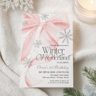 Rosa Schleife Winter Onederland 1. Geburtstag Einladung