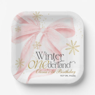 Rosa Schleife Winter Onederland 1. Geburtstag Pappteller