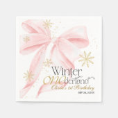 Rosa Schleife Winter Onederland 1. Geburtstag Serviette (Vorderseite)