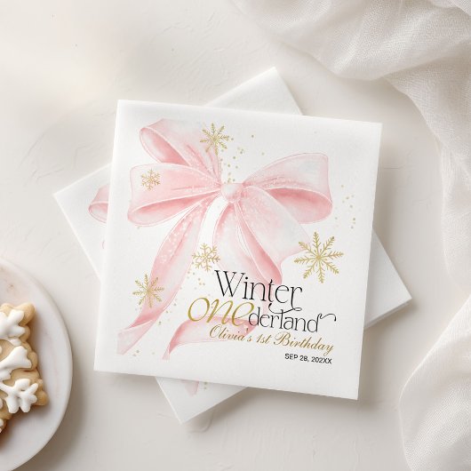 Rosa Schleife Winter Onederland 1. Geburtstag Serviette