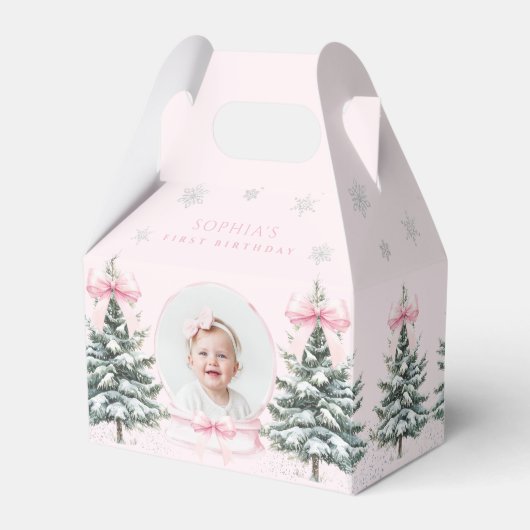 Rosa Schleife Winter ONEderland Erster Geburtstag Geschenkschachtel (Vorderseite)