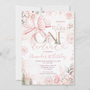 Rosa Schleife Winter Onederland Floral Erster Gebu Einladung